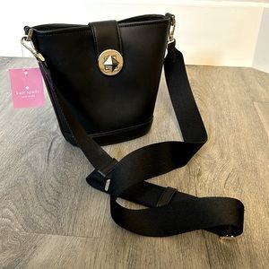 Smooth black leather Kate Spade Audrey bucket purse, brand new